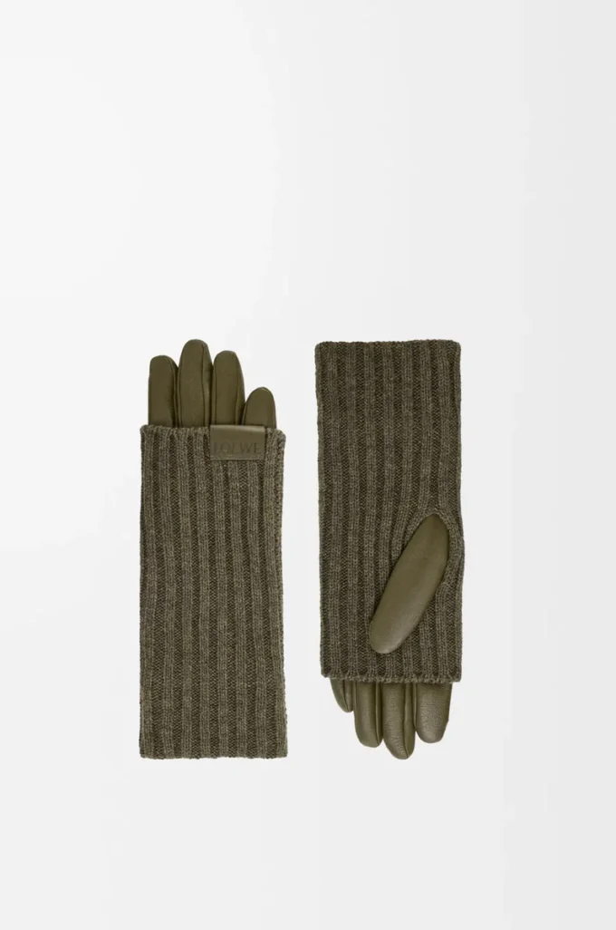 Guanti in cashmere e pelle di agnello nappa Dark Khaki Guanti in cashmere e pelle di agnello nappa Dark Khaki
