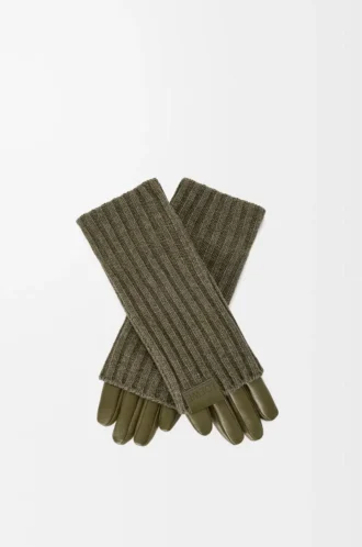 Guanti in cashmere e pelle di agnello nappa Dark Khaki