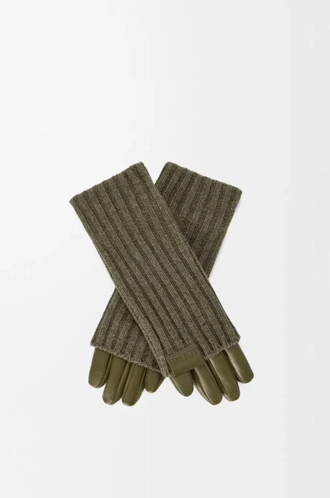 Guanti in cashmere e pelle di agnello nappa Dark Khaki Guanti in cashmere e pelle di agnello nappa Dark Khaki