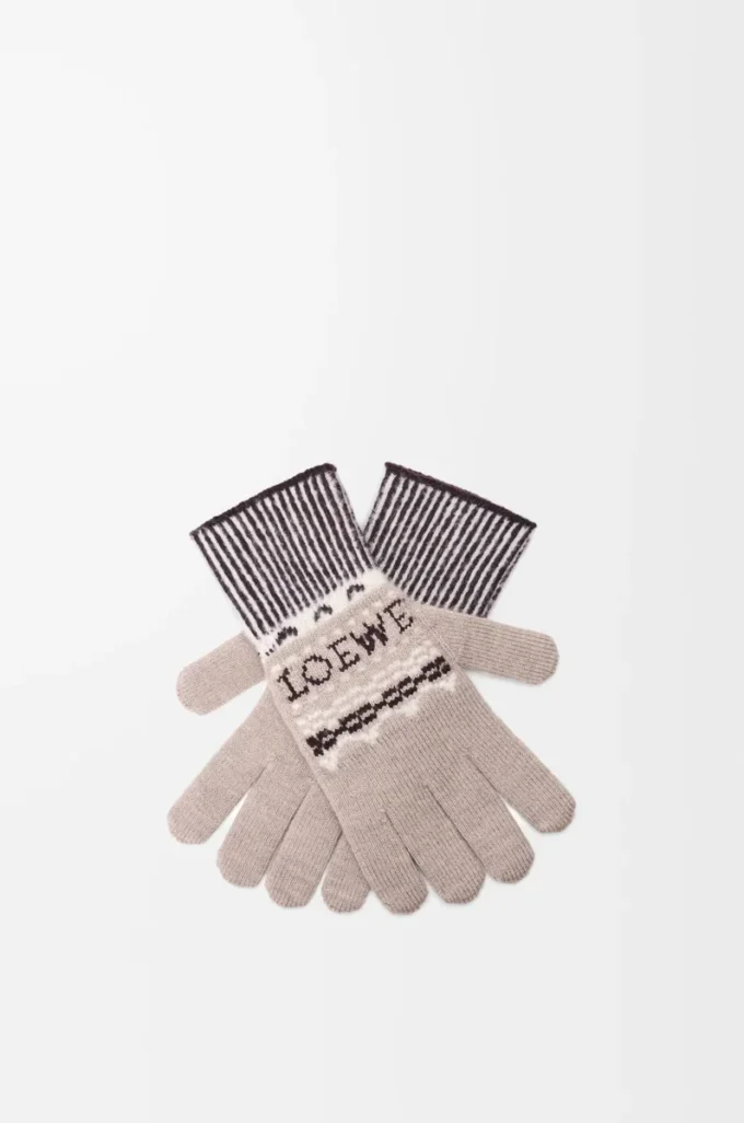 Guanti in misto lana Beige/Multicolore