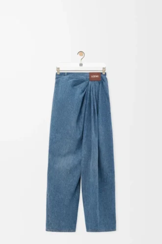 Jeans drappeggiati in denim blu indaco