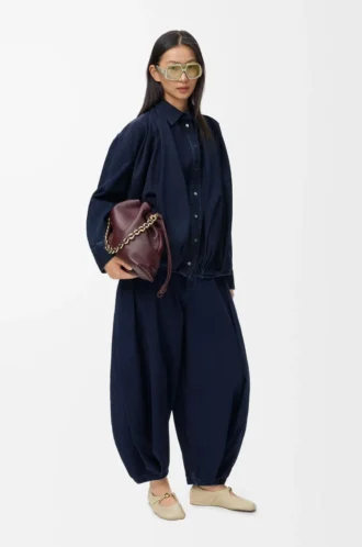 Jeans drappeggiati in denim Indaco scuro