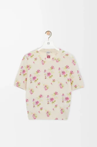 Maglia a maniche corte in misto cotone Bianco/Rosa