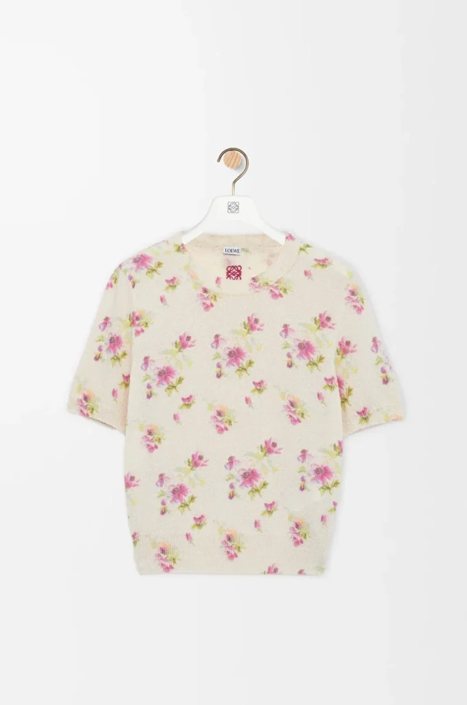 Maglia a maniche corte in misto cotone Bianco/Rosa Maglia a maniche corte in misto cotone Bianco/Rosa