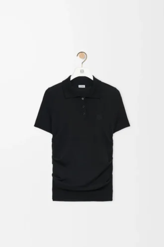 Maglia polo a maniche corte in cashmere e seta Nero