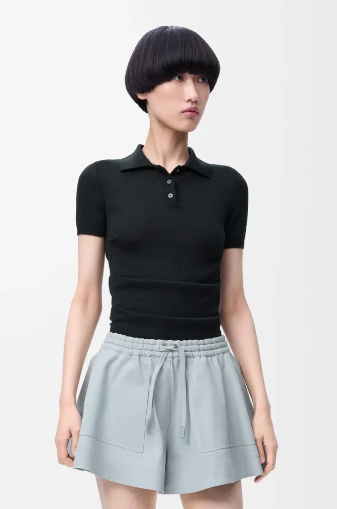 Maglia polo a maniche corte in cashmere e seta Nero Maglia polo a maniche corte in cashmere e seta Nero