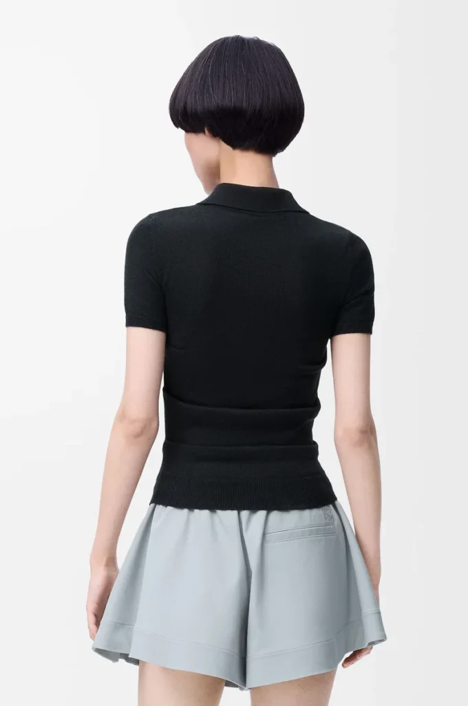 Maglia polo a maniche corte in cashmere e seta Nero Maglia polo a maniche corte in cashmere e seta Nero