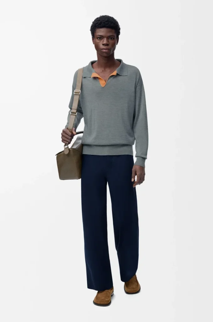 Maglia polo in lana Grigio
