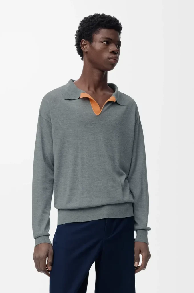Maglia polo in lana Grigio