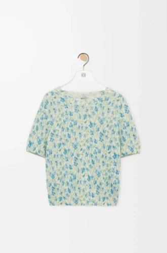 Maglione a maniche corte in misto cotone Bianco/Blu