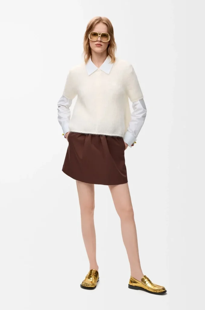 Maglione a maniche corte in misto mohair Bianco