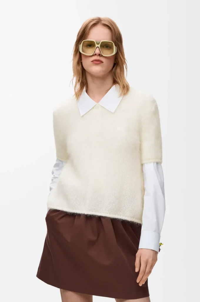 Maglione a maniche corte in misto mohair Bianco