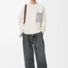 Maglione Anagram con tasca in misto cotone beige/grigio Maglione Anagram con tasca in misto cotone beige/grigio