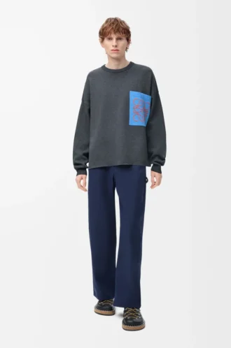 Maglione con tasca Anagram in misto cotone Grigio/Blu