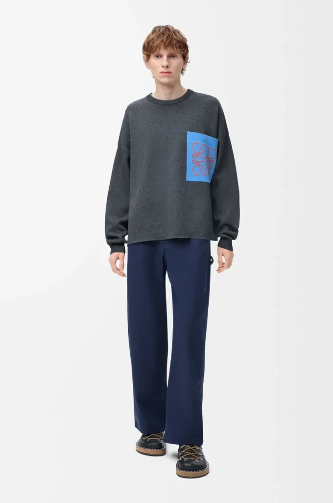 Maglione con tasca Anagram in misto cotone Grigio/Blu