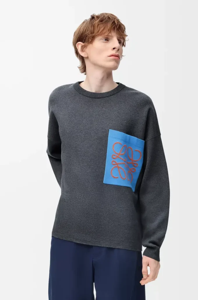 Maglione con tasca Anagram in misto cotone Grigio/Blu