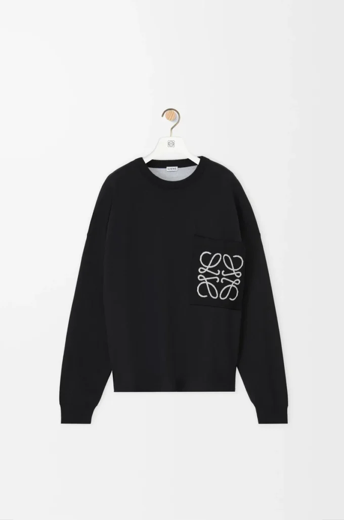 Maglione con tasca Anagram in misto cotone Nero/Bianco