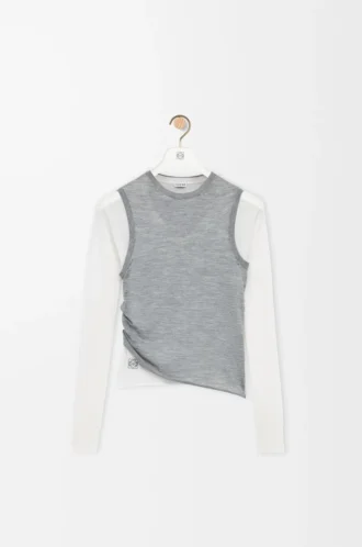 Maglione drappeggiato in cashmere Grigio/Bianco