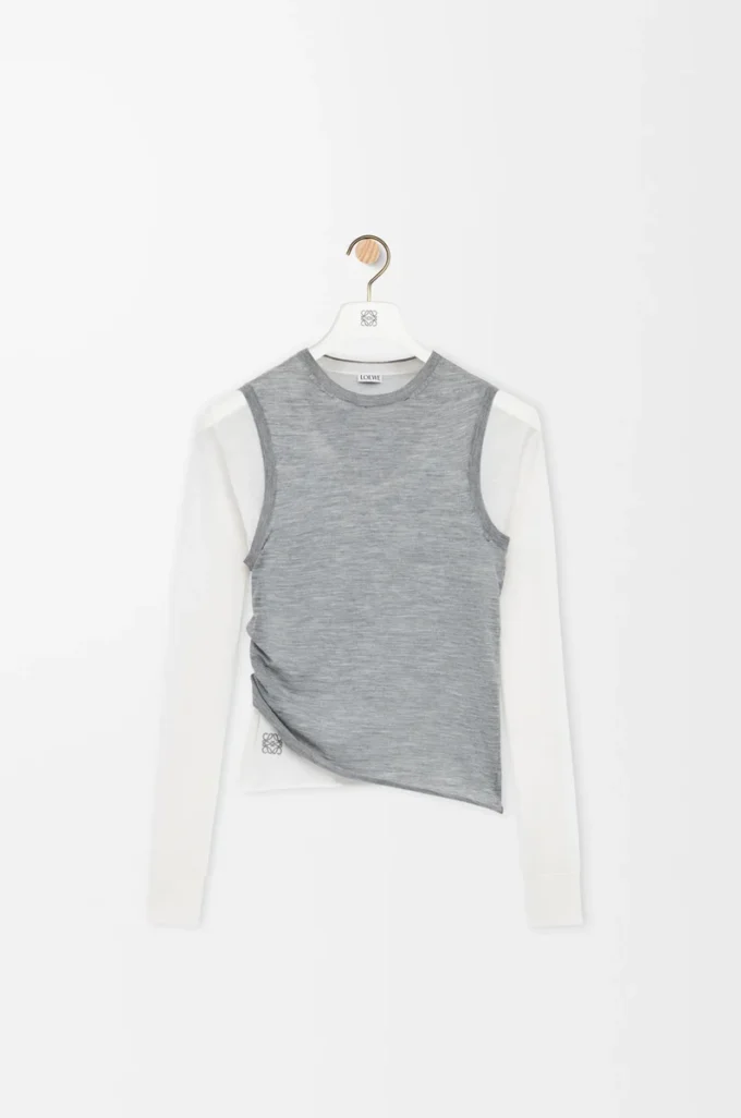 Maglione drappeggiato in cashmere Grigio/Bianco Maglione drappeggiato in cashmere Grigio/Bianco