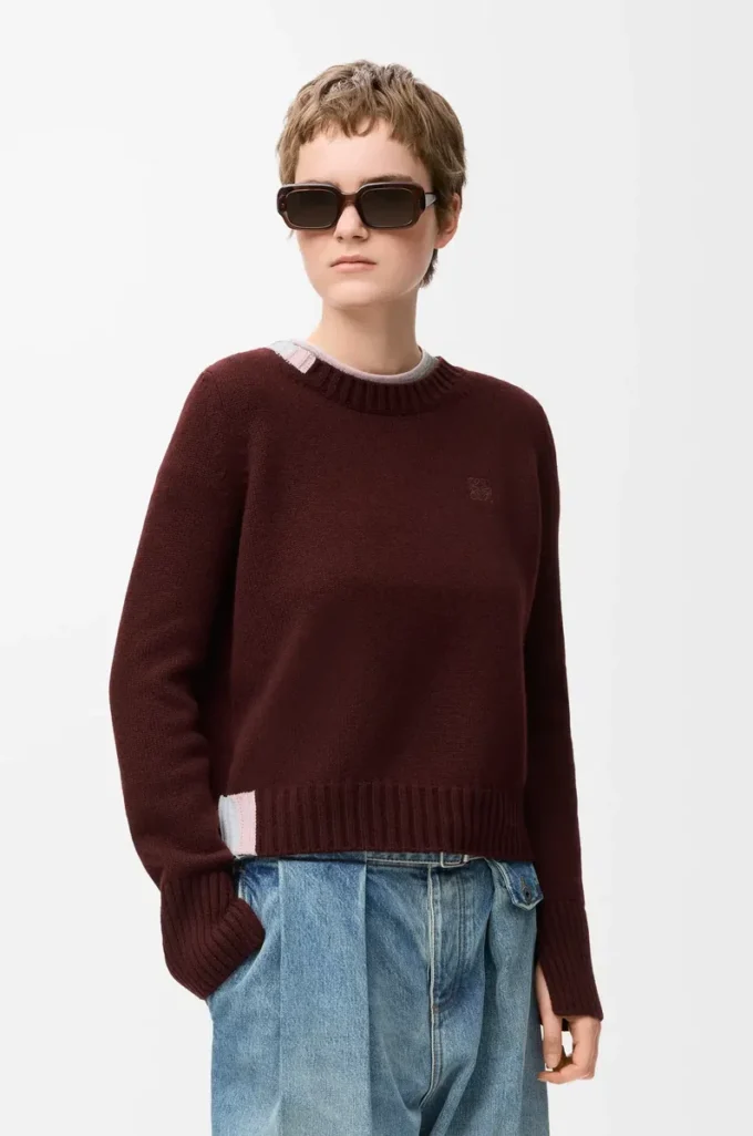 Maglione in cashmere bordeaux/multicolore Maglione in cashmere bordeaux/multicolore