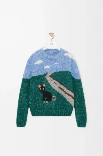 Maglione in lana e mohair blu/multicolore