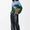 Maglione in lana e mohair blu/multicolore Maglione in lana e mohair blu/multicolore