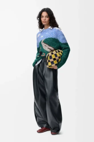 Maglione in lana e mohair blu/multicolore