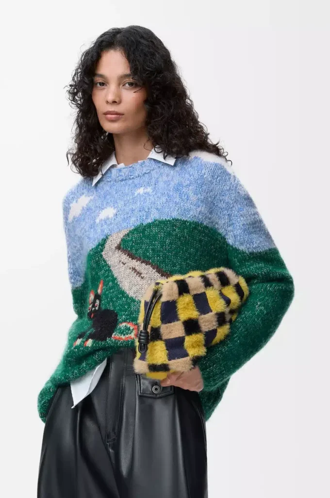 Maglione in lana e mohair blu/multicolore Maglione in lana e mohair blu/multicolore