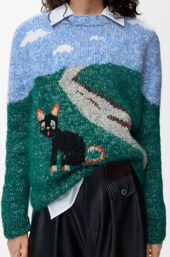 Maglione in lana e mohair blu/multicolore Maglione in lana e mohair blu/multicolore