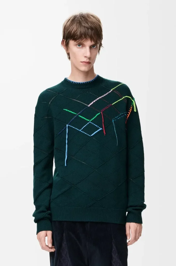 Maglione in lana Verde scuro/Multicolore
