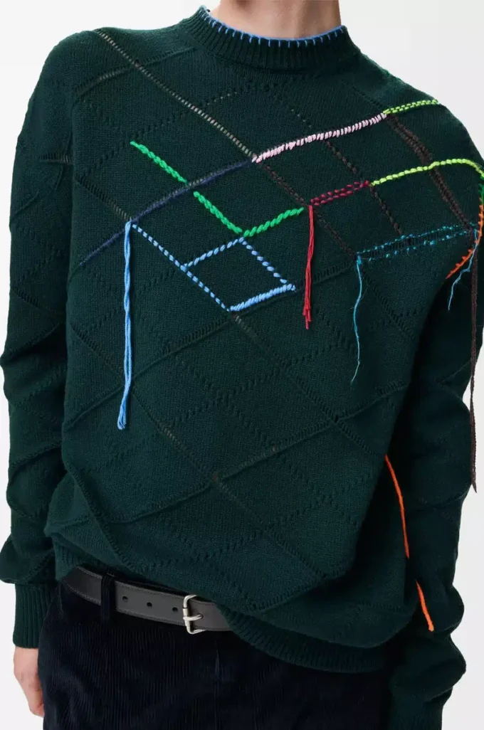 Maglione in lana Verde scuro/Multicolore