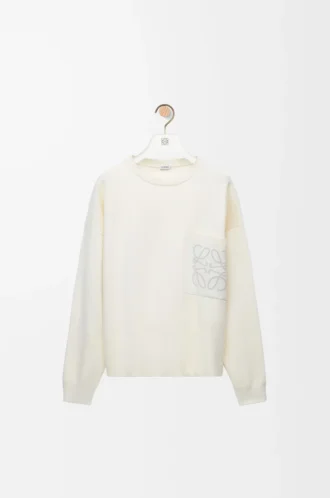 Maglione in misto cotone bianco/grigio chiaro Maglione in misto cotone bianco/grigio chiaro