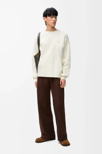 Maglione in misto cotone bianco/grigio chiaro Maglione in misto cotone bianco/grigio chiaro