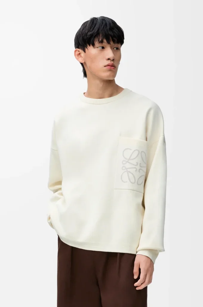 Maglione in misto cotone bianco/grigio chiaro
