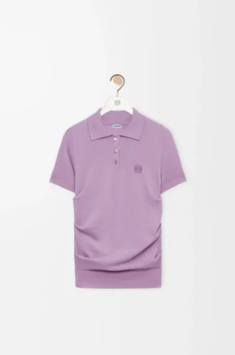 Maglione polo a maniche corte in cashmere e seta Lilla