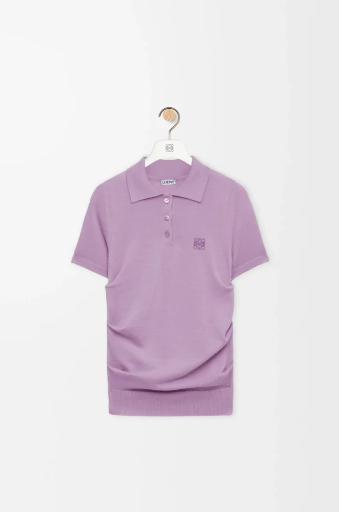 Maglione polo a maniche corte in cashmere e seta Lilla