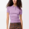 Maglione polo a maniche corte in cashmere e seta Lilla
