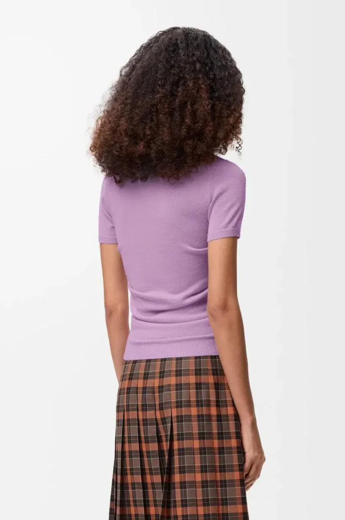Maglione polo a maniche corte in cashmere e seta Lilla