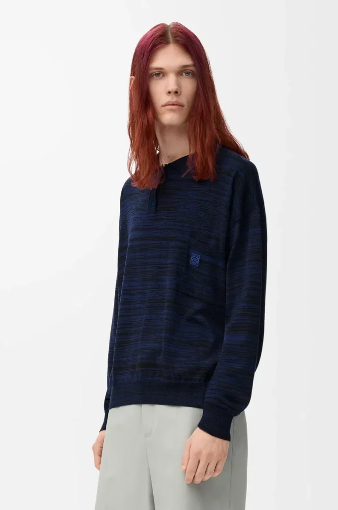 Maglione polo in lana blu navy/nero Maglione polo in lana blu navy/nero
