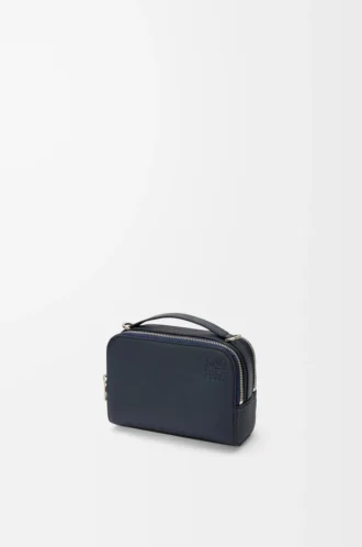 Mini borsa a tracolla per fotocamera in morbida pelle di vitello martellata Deep Navy