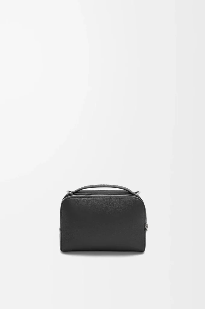 Mini borsa a tracolla per fotocamera in morbida pelle di vitello martellata Nero