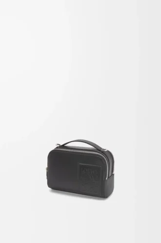 Mini borsa a tracolla per fotocamera in pelle di vitello satinata nera