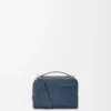 Mini borsa a tracolla per fotocamera in pelle di vitello satinata tinta indaco