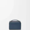 Mini borsa a tracolla per fotocamera in pelle di vitello satinata tinta indaco