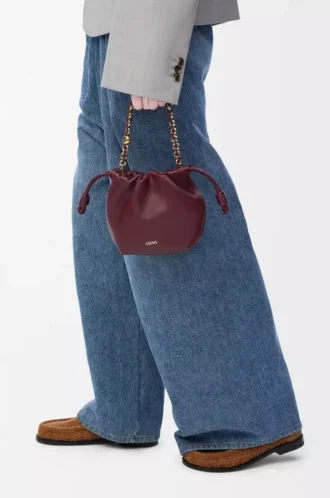 Mini borsa Flamenco in morbida pelle di agnello nappa Dark Burgundy