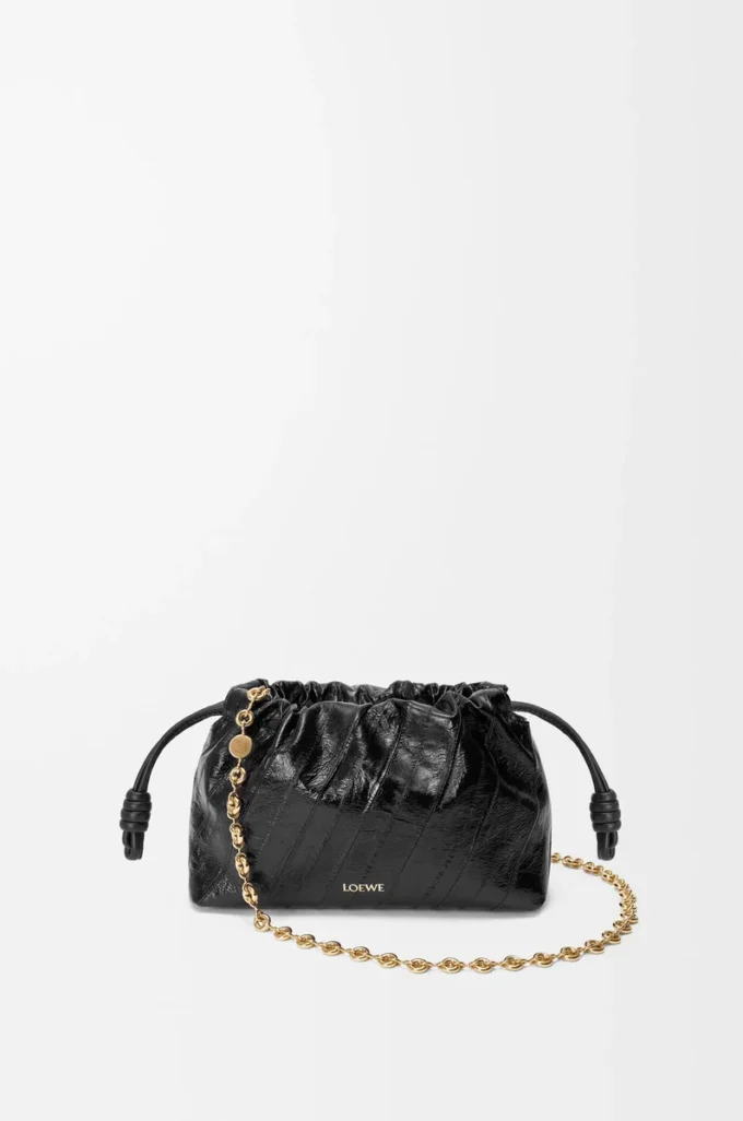 Mini borsa Flamenco in pelle di anguilla Nero