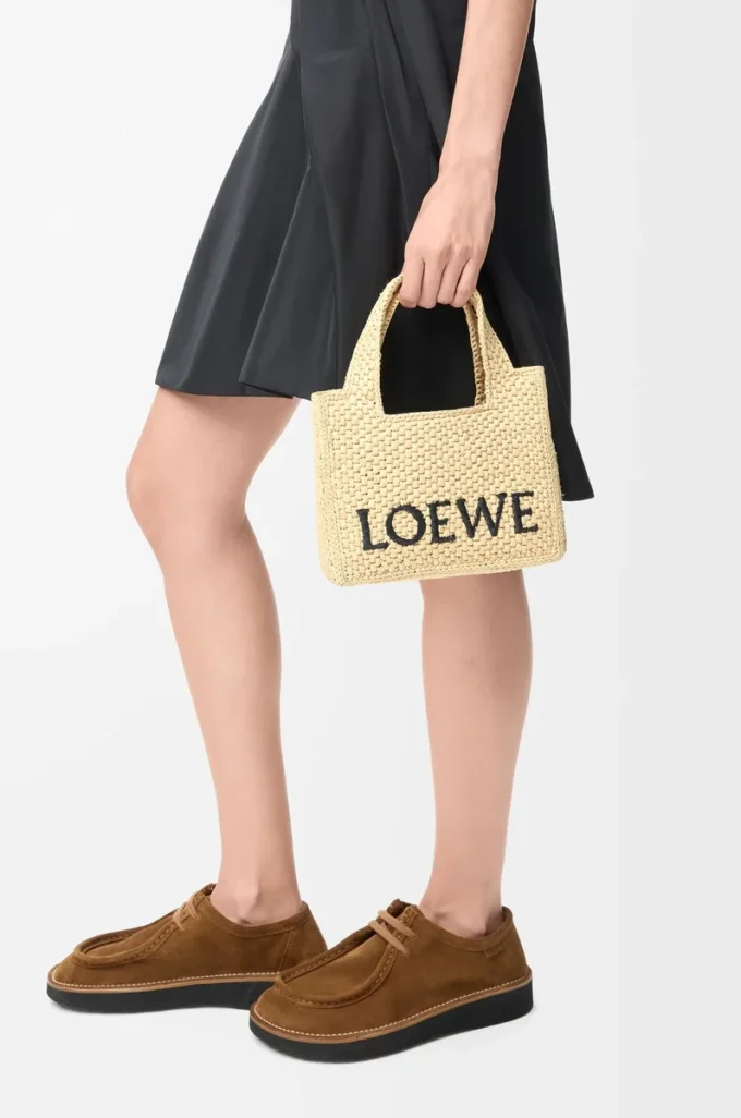 Mini borsa LOEWE Font in rafia naturale