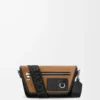Mini Flex messenger in tela e pelle scamosciata Nero/Oro scuro