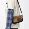 Mini Flex messenger in tela e pelle scamosciata Nero/Oro scuro