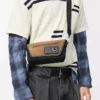 Mini Flex messenger in tela e pelle scamosciata Nero/Oro scuro